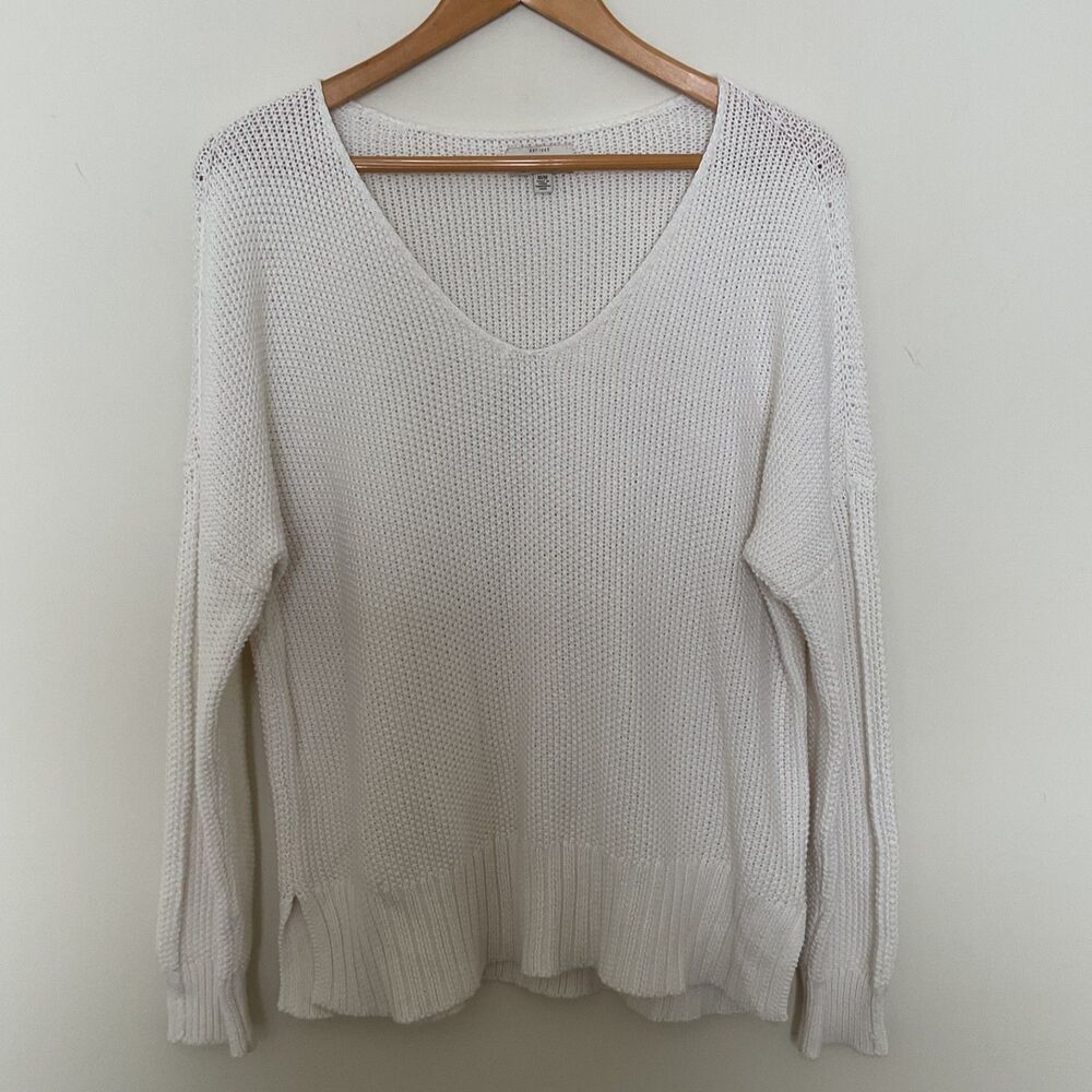 Lucky Brand Spring Weight V-neck Sweater M White Preppy Langenlook Relaxed Fit